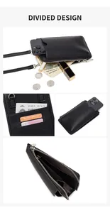 Internal divided compartments of the lychee texture leather crossbody phone wallet