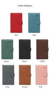 Color display of RFID passport wallets in eight leather textures with aircraft embossing