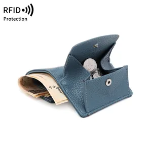 Women RFID Blocking Short Wallet Minimalist PU Leather Lychee Pattern Trifold Coin Purse With Card Slots Small Wallet