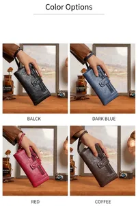 Detailed grid view of four vintage leather RFID wallets with zipper and wrist strap