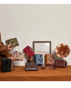 Macro shot of RFID blocking wallets in multiple colors with pebbled leather texture