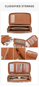 Detalle interior de cartera de cuero RFID con múltiples ranuras y compartimento móvil