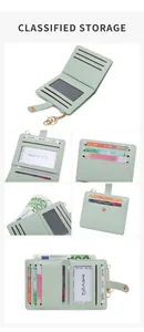 Detail view of mint green RFID wallet interior with multiple card slots and ID window