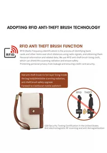 Detail der RFID-Blockierungstechnologie in einer Vintage-Geldbörse in Creme und Braun
