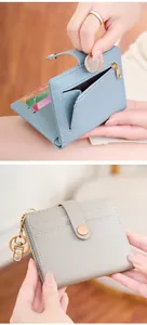 Detail view of RFID blocking bifold wallet featuring multiple card slots and zipper pocket