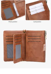 Detailansicht der RFID-Geldbörse mit Kartenfächern und transparenten Fotofenstern aus Leder