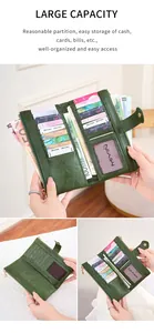 Detailed view of dark green multi-slot interior compartments and card holders of the wallet