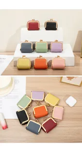 Vue détaillée de mini pochettes en cuir en huit couleurs avec fermoirs en métal doré
