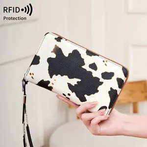 Cartera de Mujer con Protección RFID Gran Capacidad de Cuero PU Bolso de Mano Largo con Correa de Muñeca Estampado Animal Organizador de Múltiples Tarjetas
