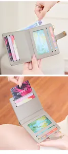 Detail of slim bifold RFID wallet interior showing card slots and ID window