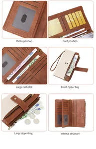 Dettagli del portafoglio RFID da donna con scomparti per carte, cerniera e cinturino da polso