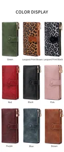 Color options of double zipper long wallets for women with faux leather texture