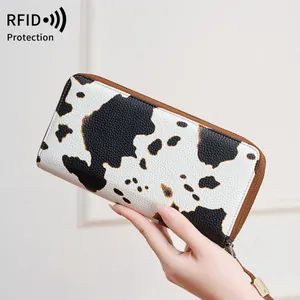 Portafoglio Lungo da Donna con Blocco RFID Doppia Cerniera in Pelle PU Stampa Animale Pochette Grande Capacità Porta Carte Borsa per Telefono