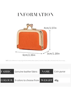Mini porte-monnaie en cuir véritable avec tableau des tailles de 6x4x3cm en orange vif