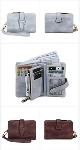 Vue détaillée du portefeuille RFID pour femme avec fentes pour cartes et poche zippée