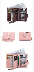 Détails de l'intérieur du portefeuille RFID en cuir PU souple marron vintage et rose