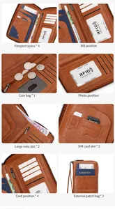 Detailed interior view of RFID brown leather passport wallet with multi-card slots