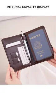Internal capacity display of dark brown leather RFID passport holder with card slots