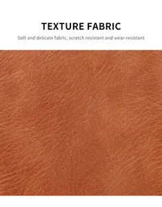 Macro detail of tan lychee grain leather featuring soft, scratch-resistant texture