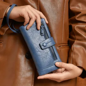 Women's RFID Blocking Long Wallet Vintage PU Leather Multi-functional Clutch With Wristlet Strap Large Capacity Card Holder For Travel Daily