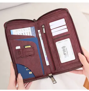 Interior detail of RFID travel wallet with card slots and passport compartments