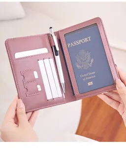 Interior layout of pink RFID passport holder with card slots and SIM card storage