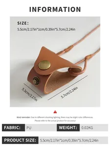 Detailed size specifications of brown PU leather eyewear storage bag with vintage metal button
