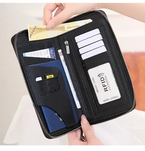 Detailed view of internal RFID slots and multi-card compartments in black leather wallet
