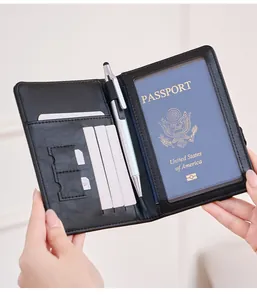 Interior details of RFID blocking passport holder with card slots and SIM card storage