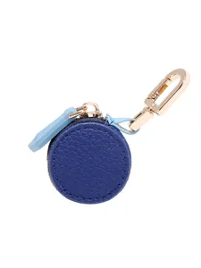 Detail of dark blue lychee leather mini coin purse with premium gold lobster clasp