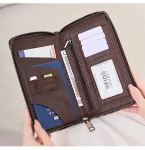 Detail of RFID travel wallet interior with passport slot and SD card storage