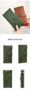 Detailed views of women long wallet featuring double zippers and multi-layer storage compartments