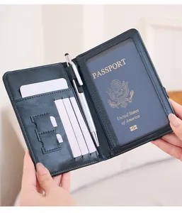 Detailed interior of RFID passport wallet with card slots, SIM holders and a pen loop