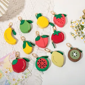 Mini porte-monnaie en cuir en forme de fruits avec fermeture éclair et porte-clés