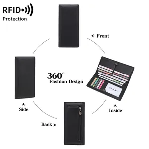 Slim RFID blocking long wallet for women with multiple card slots and leather texture