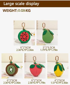 Détails des mini porte-monnaie en cuir PU en forme de fruits avec dimensions et fermetures