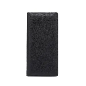 Minimalist black pebble grain leather long wallet with RFID protection for women
