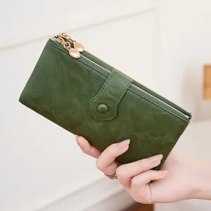 Women Long Wallet Double Zipper PU Leather RFID Blocking Large Capacity Multi Card Holder Fashion Vintage Clutch Handbag