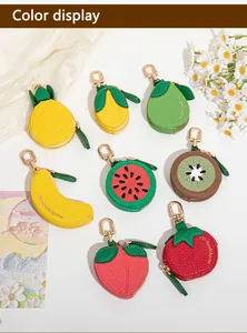 Mini portefeuilles en cuir PU en forme de fruits avec mousquetons et fermetures éclair