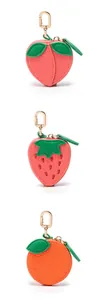 Détails de mini bourses en forme de pêche, fraise et orange avec zip en forme de feuille