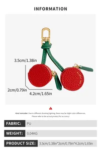 Spécifications détaillées du porte-monnaie cerise en similicuir avec crochet doré chic