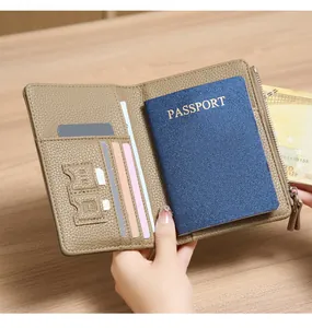 Detail of RFID travel wallet with passport slot, card holders, and SIM card storage
