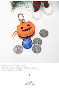 Vista macro de un bolso de calabaza en cuero PU con cremallera dorada y tarjeta RFID