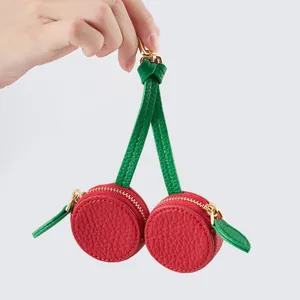 Mini Monedero de Cuero PU con Forma de Fruta Colgante para Bolso Llavero para Mujeres Niñas Fresa Cereza Manzana Aguacate