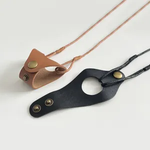 Brown and black PU leather glasses holders with neck lanyards and bronze snap buttons
