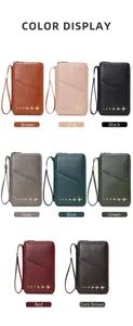 Color display of long RFID passport wallets featuring metallic airplane patterns and wristlet