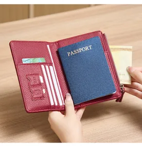 Detailed interior of RFID leather travel wallet with SIM slots and passport pocket
