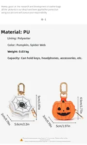 Detailed size specifications for pumpkin and spider web PU leather holiday mini bags