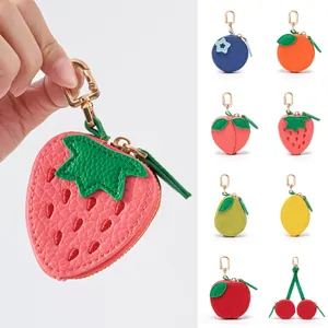 Mini portamonete in pelle PU a forma di frutta con moschettone dorato e cerniera