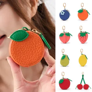 Mini porte-monnaies en cuir en forme de fruits avec mousquetons dorés en huit modèles